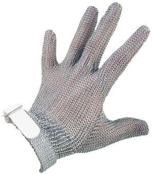 Omcan - Small Five Finger Stainless Steel Mesh Glove with White Silicone Strap, Pack of 2 - 44352