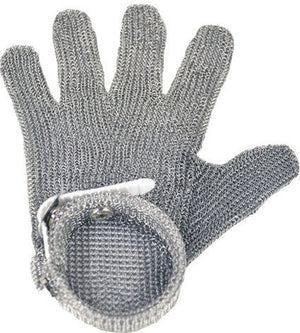 Omcan - Small Five Finger Stainless Steel Mesh Glove with White Silicone Strap, Pack of 2 - 44352