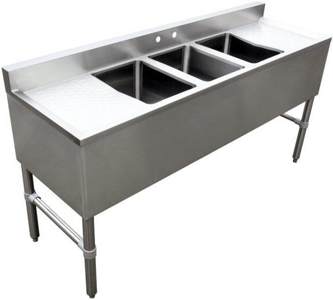 Omcan - Stainless Steel Under-Bar Sink with 3 Compartments and Left and Right Drain Boards - 44627