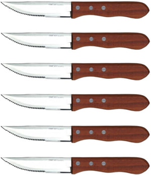 Omcan - Steak Knife with Pointed Tip & Wood Handle, 6 Knives/Box, Pack of 3 Boxes - 12791