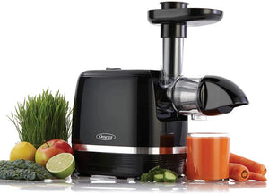 Omega - 150 Watts Black 365 Horizontal Cold Press Compact Masticating Juicer with Gray Cord and 2 Clear Juice and Pulp Containers - H3000R