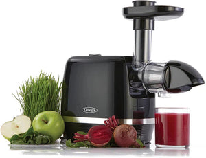 Omega - 150 Watts Black 365 Horizontal Cold Press Compact Masticating Juicer with Gray Cord and 2 Clear Juice and Pulp Containers - H3000R