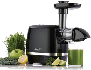 Omega - 150 Watts Black 365 Horizontal Cold Press Compact Masticating Juicer with Gray Cord and 2 Clear Juice and Pulp Containers - H3000R