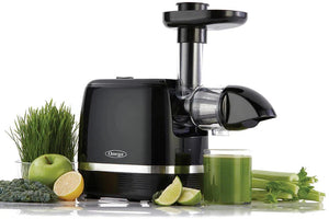 Omega - 150 Watts Black 365 Horizontal Cold Press Compact Masticating Juicer with Gray Cord and 2 Clear Juice and Pulp Containers - H3000R