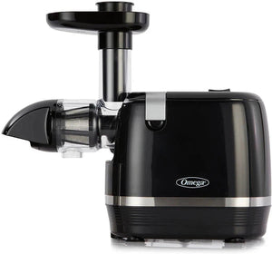 Omega - 150 Watts Black 365 Horizontal Cold Press Compact Masticating Juicer with Gray Cord and 2 Clear Juice and Pulp Containers - H3000R