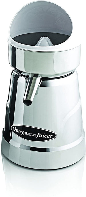 Omega - 210 Watts Chrome White Professional Electric Citrus Juicer with 3 Juice Cones, Surgical Steel Bowl and Pulp Strainer - C-20C