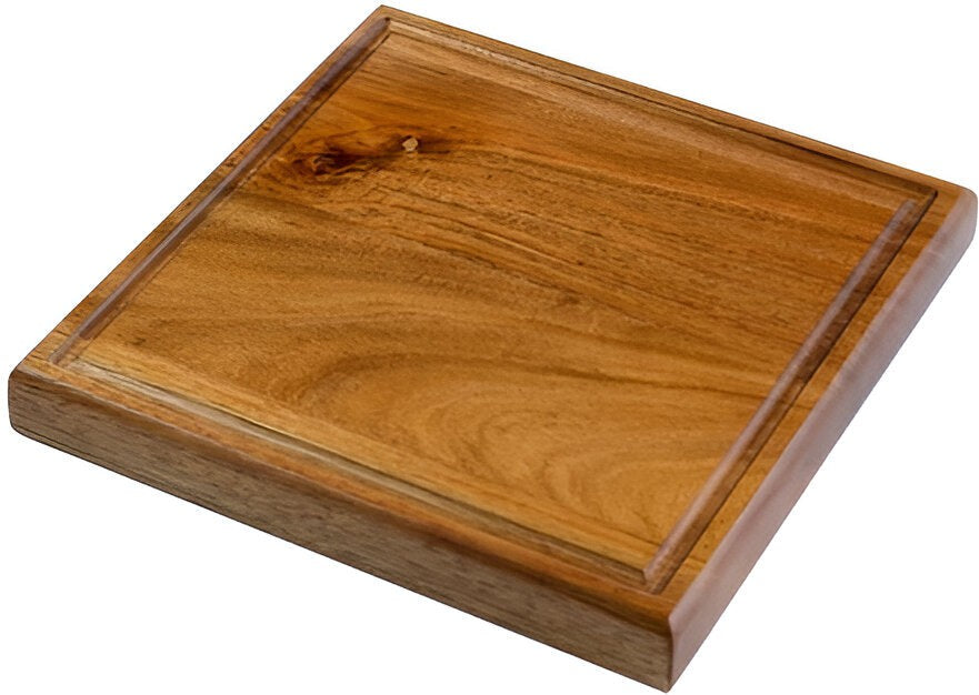 On The Table - 10" x 10" x 1.25" Brown Acacia Wood Mini Chop With Juice Groove - 600