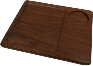 On The Table - 10" x 8" Brown Acacia Wood Dark Wood Medium Plate With Ramekin Hole - 116DK