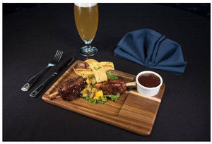 On The Table - 12" x 8" Brown Acacia Wood Medium Plate With Ramekin Hole - 128