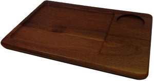 On The Table - 12" x 8" Dark Brown Acacia Wood Medium Plate With Ramekin Hole - 128DK