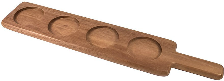 On The Table - 17.5" x 3.5" Brown Acacia Wood Beer/ Wine Tasting Flight Board With 4 Hole - 132