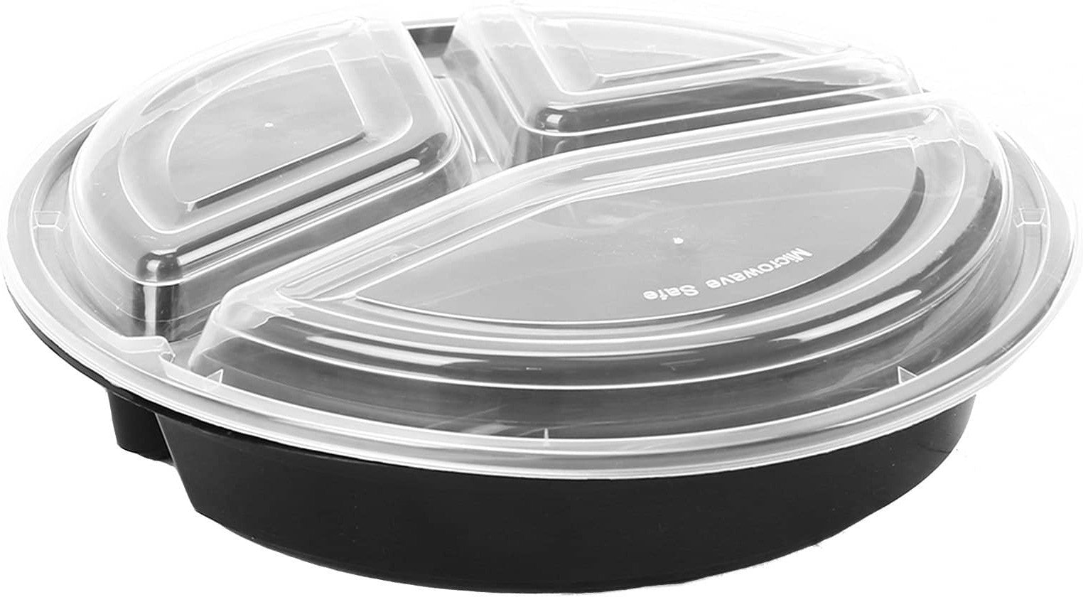 Pactiv Evergreen - 10" x 7.63" x 3.25 Black Base-Clear Lid Combo 3 Compartment, Pack of 100 - 57339MO