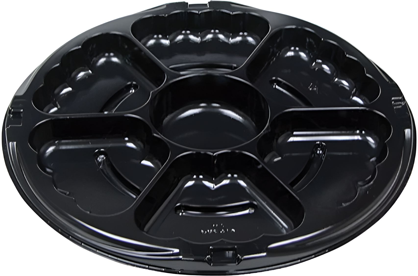 Pactiv Evergreen - 12" Black Round 7-Compartment Catering Tray, Pack of 50 - 9912K