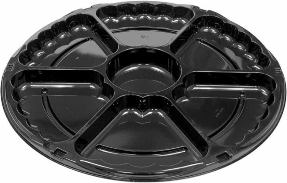 Pactiv Evergreen - 18 Black Round 7-CompartmentCatering Tray, Pack of 50 - 9918K