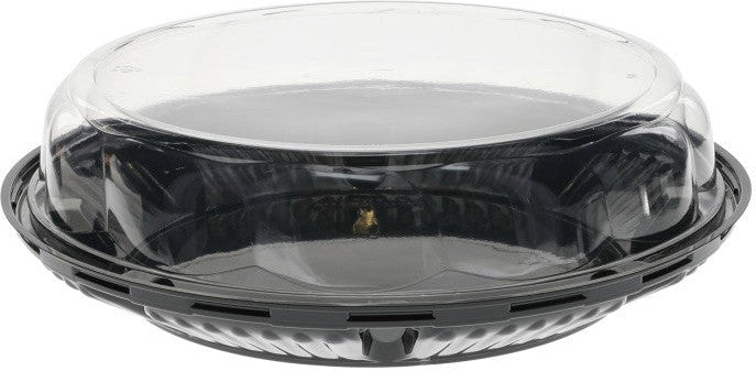 Pactiv Evergreen - 2" Tall Swirl Dome and Pie Base for 10" Pie, Black Base, Clear Dome, Pack of 100 - 1075P20S100