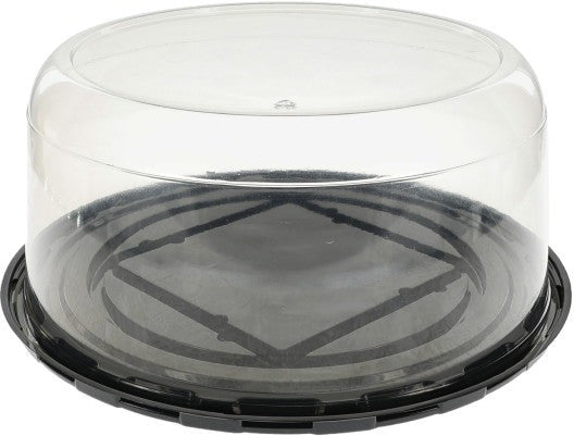 Pactiv Evergreen - 5" Tall Smooth Dome and Base for 9" Cake, Black Base / Clear Dome, Pack of 50- Y11B50PD