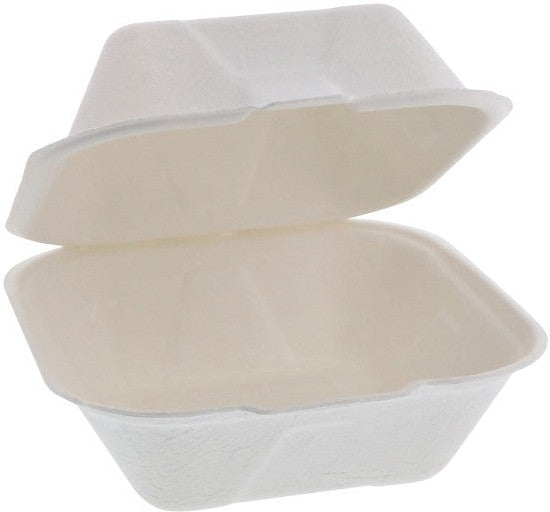 Pactiv Evergreen - 6" x 6" x 3" Earth Choice Bagasse Hinged Lid Takeout Container Natural, Pack of 500 - YMCH00800001