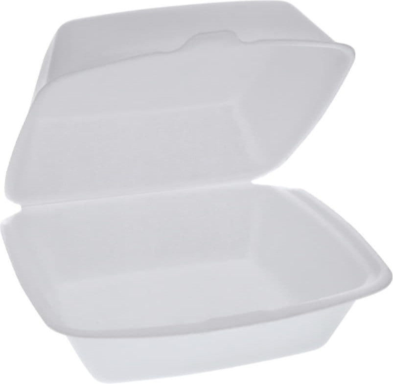 Pactiv Evergreen - 6.4 x 6.4 x 3" White PS Foam Hinged Lid Container, Pack of 500 - YTH100810000