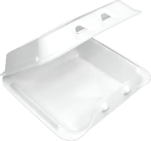 Pactiv Evergreen - 8" x 8.5" x 3", White Foam Medium Hinged-Lid Takeout Container Smartlock, Pack of 150 - YHLW08010000