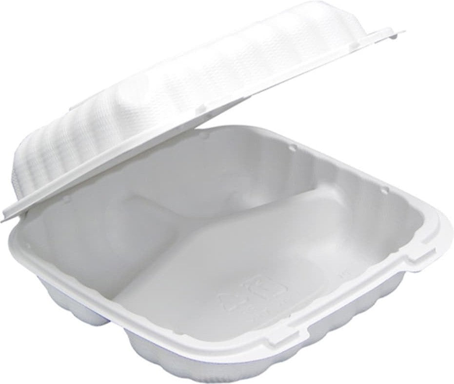 Pactiv Evergreen - 8.5"x8.5"x3.4 Mineral-Filled Microwavable Smartlock White Hinged-Lid Containers, Pack of 200 - YCN808030000