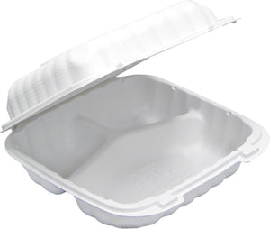 Pactiv Evergreen - 8.5"x8.5"x3.4 Mineral-Filled Microwavable Smartlock White Hinged-Lid Containers, Pack of 200 - YCN808030000