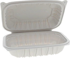 Pactiv Evergreen - 9 x 6 x 2.7" White, Vented MFPP Hinged Lid Container, Pack of 170 - YCNW0207