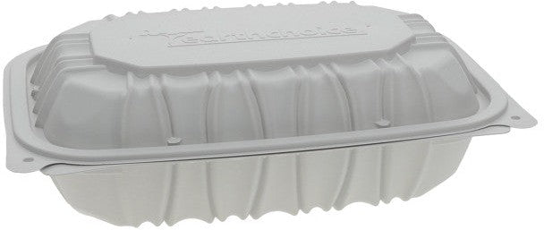 Pactiv Evergreen - 9 x 6 x 2.7" White, Vented MFPP Hinged Lid Container, Pack of 170 - YCNW0207