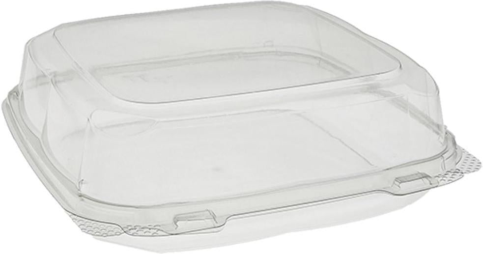 Pactiv Evergreen - 9" x 9" x 3" RPET Clear Hinged Lid Container, 250/Cs - PC0CASH11100000