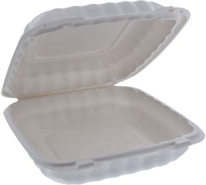 Pactiv Evergreen - 9 x 9 x 3" White, MFPP Hinged Lid Container, Pack of 120- YCN809010000