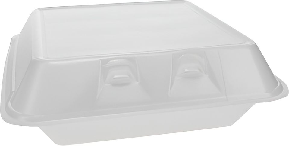 Pactiv Evergreen - 9" x 9.125" x 3.25", White Foam Large Hinged-Lid Takeout Container Smartlock, Pack of 150 - YHLW09010000