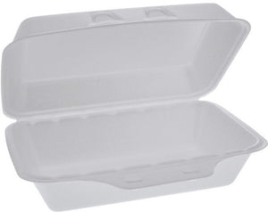 Pactiv Evergreen - 9.3 x 6 x 3.3" White, PS Foam SmartLock® Hinged Lid Container, Pack of 220- YHLW01890000