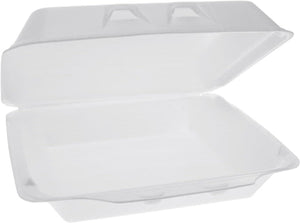 Pactiv Evergreen - 9.5" x 10.5" x 3.25", White Foam XLarge Hinged-Lid Takeout Container Smartlock, Pack of 250 - YHLW10010000