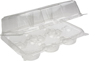 Pactiv Evergreen - 9.84" x 6.95" x 3.43" RPET Clear Hinged Lid Cupcake / Muffin Container With 6 Compartment, 120/Cs - 260319