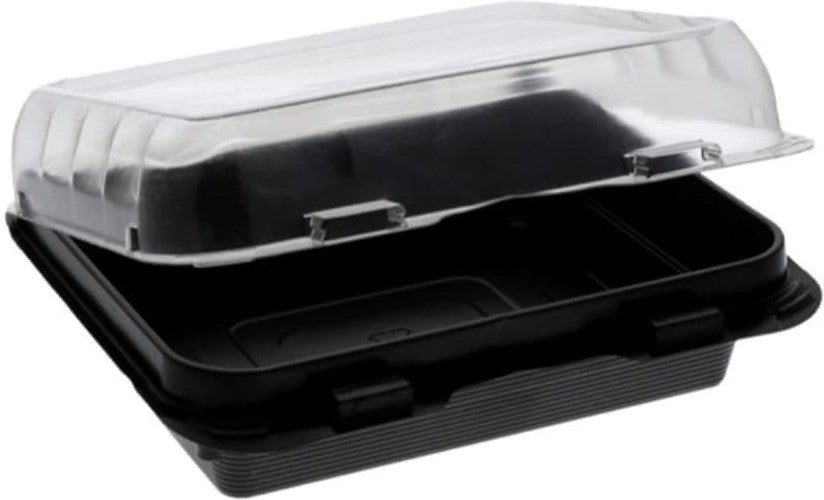 Pactiv Evergreen - Clear View Plastic Hinged Lid Snack Box Container SmartLock Black Base & Clear Lid 6" x 6" 16 Oz, Pack of 200 - 0EH896020000