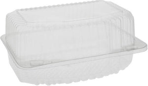 Pactiv Evergreen - Plastic Rectangular Hinged Container 8 3/8'' X 5 7/8'' X 3 3/4'' with Button Snap Lid, Pack of 500- TV0219NP