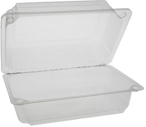 Pactiv Evergreen - Plastic Rectangular Hinged Container 9.3'' X 6.2'' X 4.2'' With Button Snap Lid, Pack of 200 - TV0225P