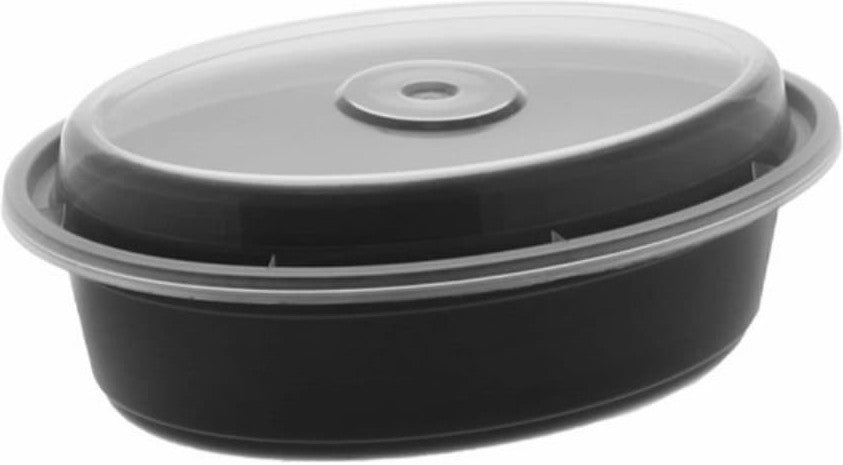 Pactiv Evergreen - VERSAtainer Oval 16 Oz Black Base with Clear Dome Microwavable Takeout Container And Lid Combo, Pack of 150 - OC16B