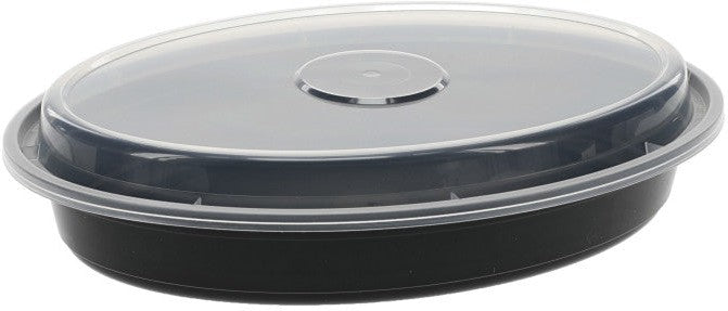 Pactiv Evergreen - VERSAtainer Oval 24 Oz Black Base with Clear Dome Microwavable Takeout Container And Lid Combo, Pack of 150 - OC24B