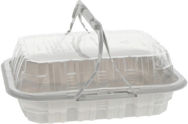 Pactiv Evergreen - White/Clear 9.5" x 8" x 3" 4 Piece MFPP Chicken Barn Container with Vented OPS Dome Lid, 100 Count - YCNC3004000W