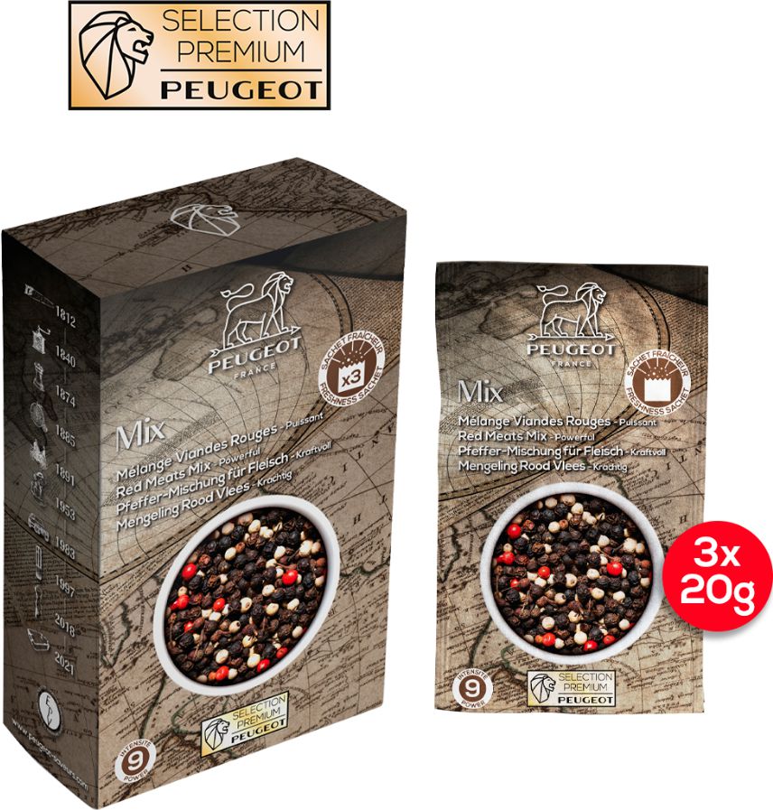 Peugeot - Spices 3 x 20g Sachets of a Pepper Blend for Red Meat - 42707