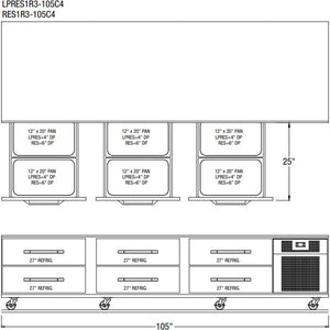 Randell - 105" Stainless Steel Six Drawers Refrigerated Chef Base With Equipment Stand - RES1x3-105C4 (Special Order 4-6 Weeks)