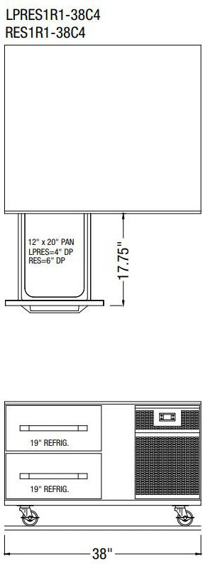 Randell - 38" Stainless Steel Two Drawers Refrigerated Chef Base With Equipment Stand - RES1x1-38C4