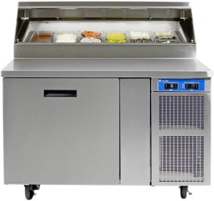 Randell - 48" Stainless Steel 1 Door Refrigerated Pizza Prep Table With 16" Poly Cutting Board - 8148N-290-PCB