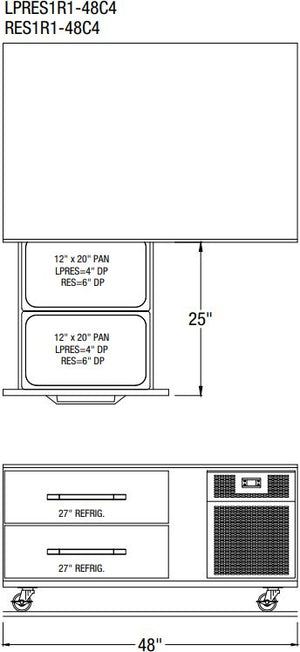 Randell - 48" Stainless Steel Two Drawers Refrigerated Chef Base With Equipment Stand - RES1x1-48C4