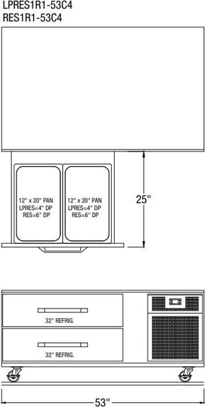 Randell - 53" Stainless Steel Two Drawers Refrigerated Chef Base With Equipment Stand - RES1x1-53C4