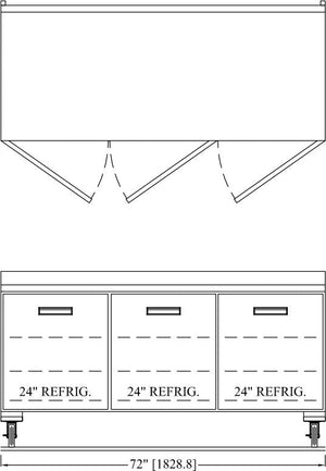 Randell - 72" Stainless Steel 3-Section Worktop Refrigerator With Three Doors - 9604-290