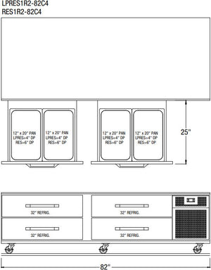 Randell - 82" Stainless Steel Four Drawers Refrigerated Chef Base With Equipment Stand - RES1x2-82C4 (Special Order 4-6 Weeks)