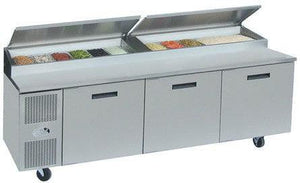 Randell - 95" Stainless Steel 3 Door Refrigerated Pizza Prep Table With Cold Wall Pan Rail - 8395W-290