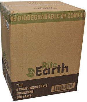 RiteEarth - 6 Compartment Bagasse Lunch Tray, Pack of 400- T106