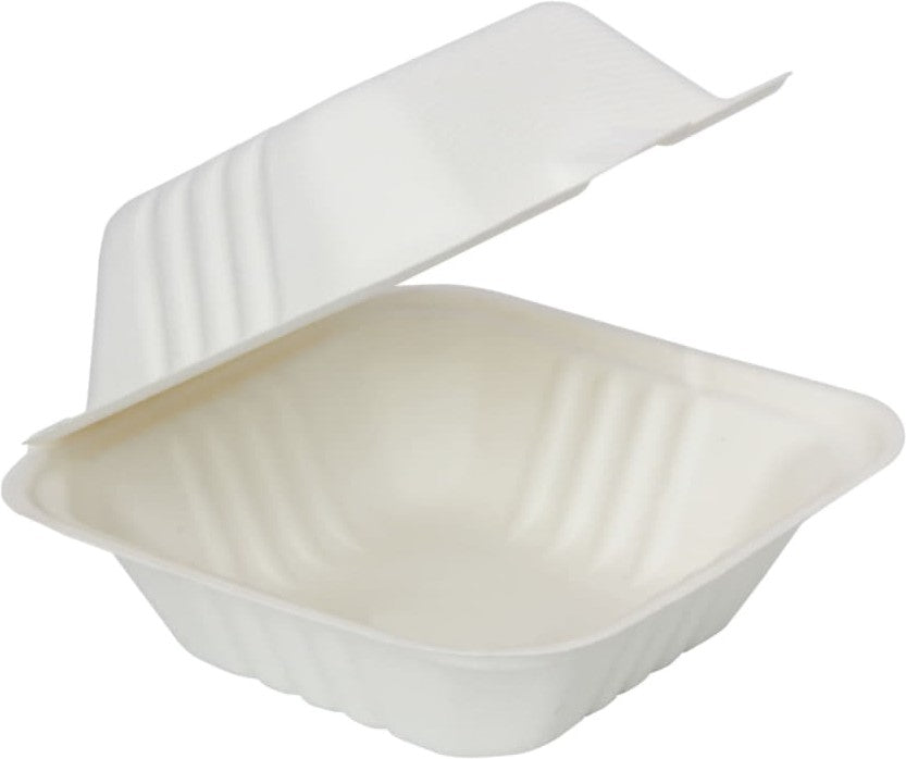 RiteEarth - 6" x 6" Bagasse Hinged Container with Ribs, Pack of 500- H661